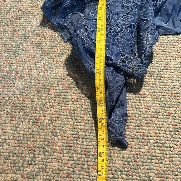 NWT Anthropologie Asymmetrical Lace Blue Maxi Dress Size 16 - Picture 11 of 15